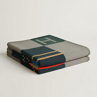 HERMES Avalon throw blanket 85%ウー15%カシミア Avalon Cab blanket - Blue | Hermès USA